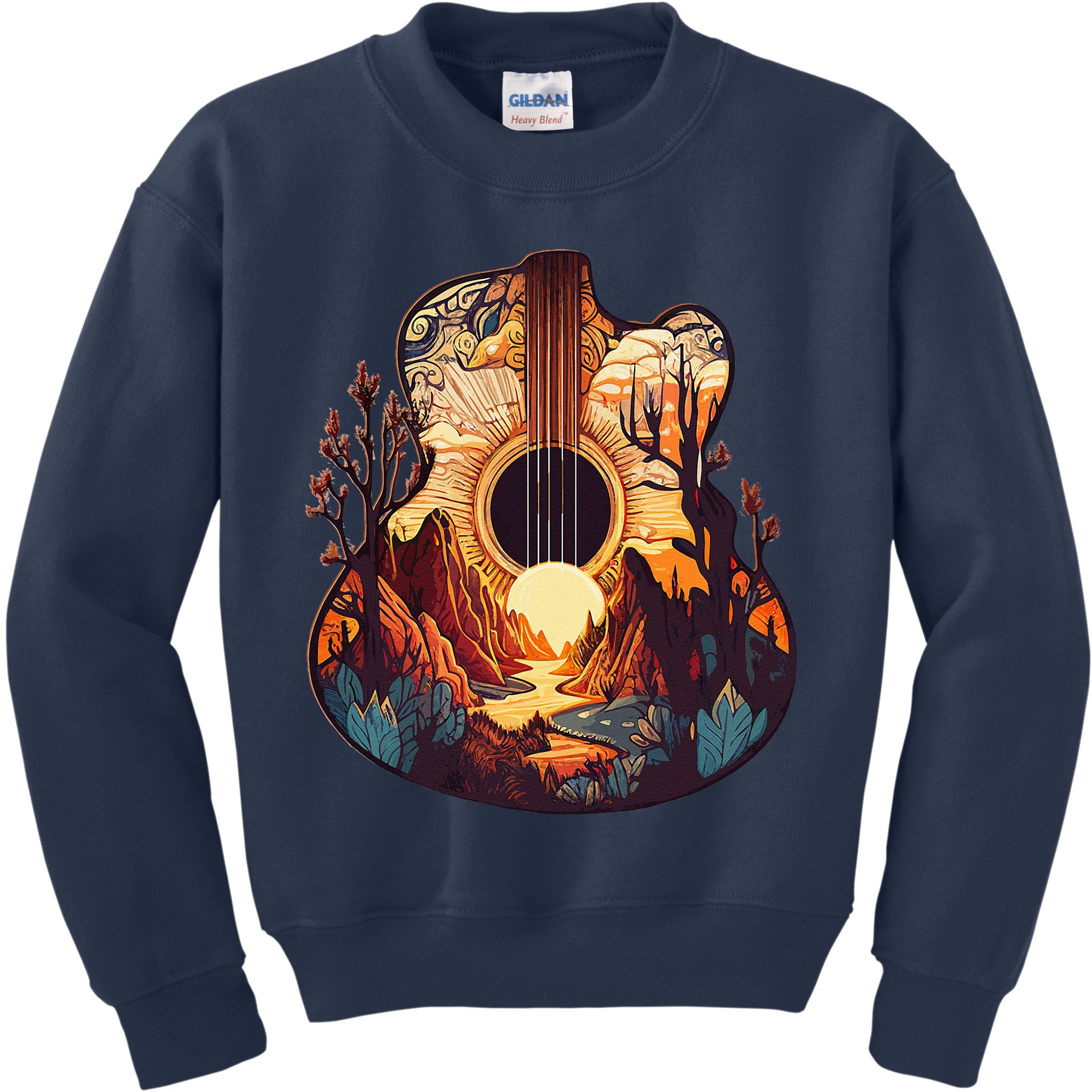 Guitar Landscape Music Lover Acoustic Guitar Player Graphic Kids Sweatshirt