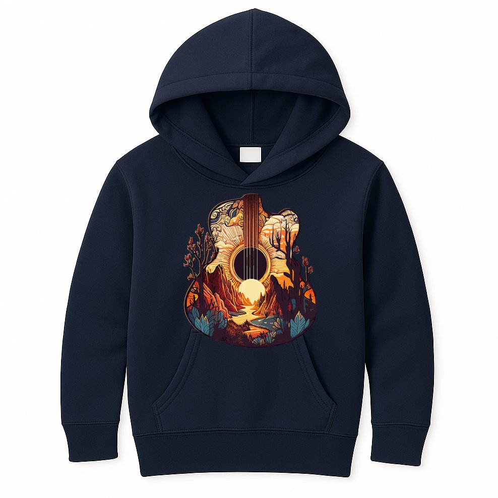 Guitar Landscape Music Lover Acoustic Guitar Player Graphic Kids Hoodie