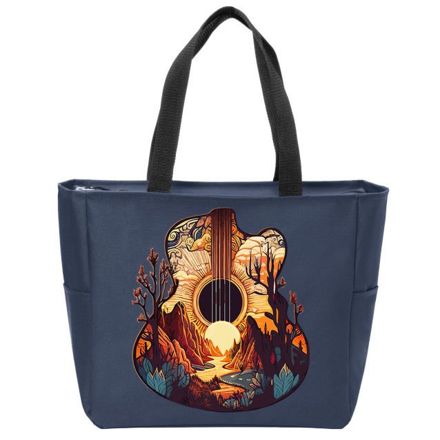 Guitar Landscape Music Lover Acoustic Guitar Player Graphic Zip Tote Bag