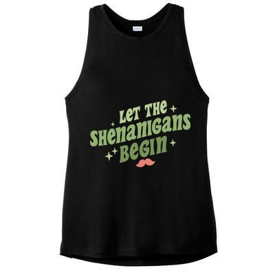 Groovy Let Me Shenanigans Begin Retro St Patrick Day Ladies PosiCharge Tri-Blend Wicking Tank