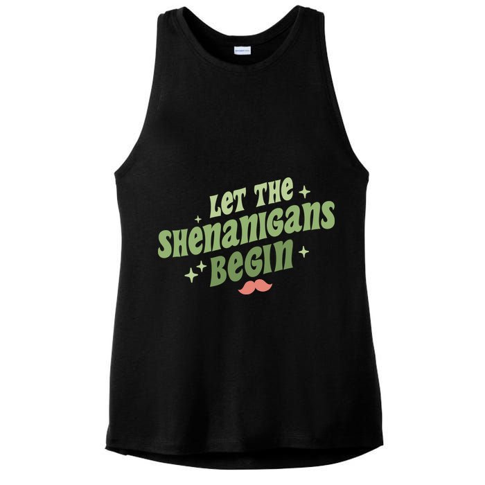 Groovy Let Me Shenanigans Begin Retro St Patrick Day Ladies PosiCharge Tri-Blend Wicking Tank