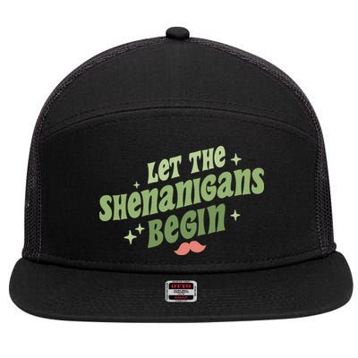 Groovy Let Me Shenanigans Begin Retro St Patrick Day 7 Panel Mesh Trucker Snapback Hat