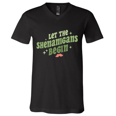 Groovy Let Me Shenanigans Begin Retro St Patrick Day V-Neck T-Shirt