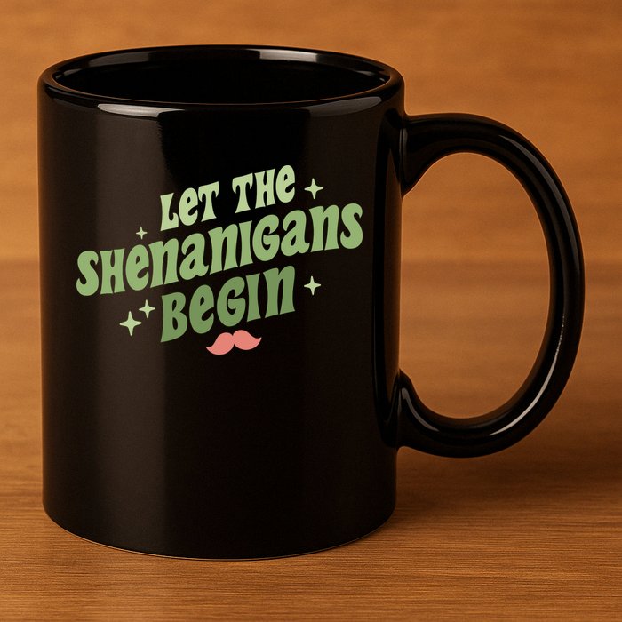 Groovy Let Me Shenanigans Begin Retro St Patrick Day 11oz C Handle Ceramic Mug