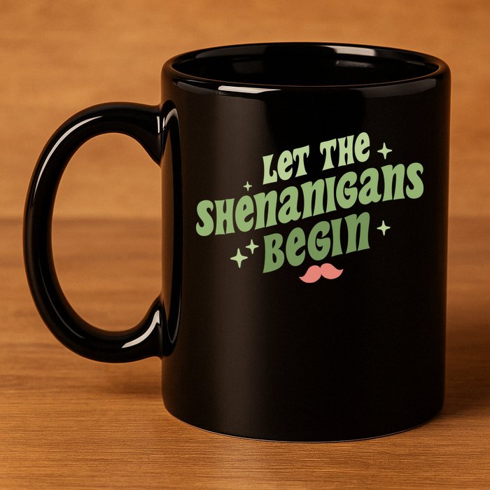 Groovy Let Me Shenanigans Begin Retro St Patrick Day 11oz C Handle Ceramic Mug