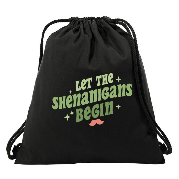 Groovy Let Me Shenanigans Begin Retro St Patrick Day Drawstring Bag