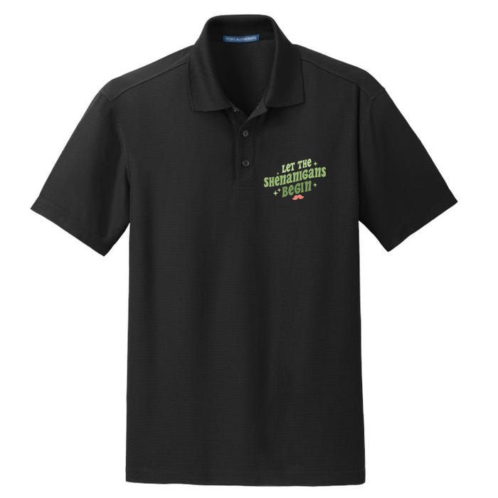 Groovy Let Me Shenanigans Begin Retro St Patrick Day Dry Zone Grid Polo