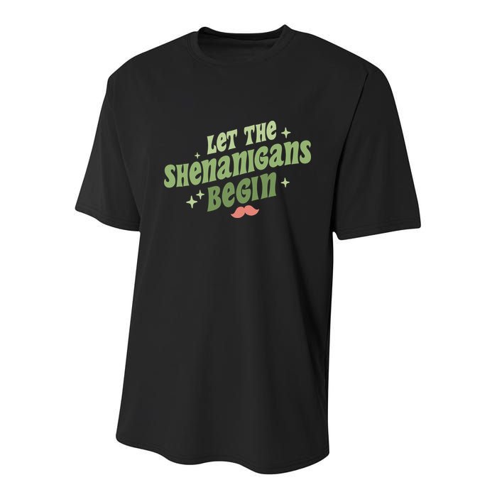 Groovy Let Me Shenanigans Begin Retro St Patrick Day Youth Performance Sprint T-Shirt