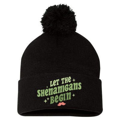 Groovy Let Me Shenanigans Begin Retro St Patrick Day Pom Pom 12in Knit Beanie