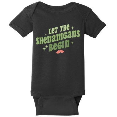 Groovy Let Me Shenanigans Begin Retro St Patrick Day Baby Bodysuit