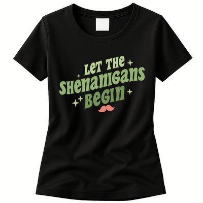 Groovy Let Me Shenanigans Begin Retro St Patrick Day Womens T-Shirt