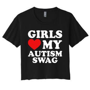 Girl Love My Autism Swag Funny Autistic Boy Gift Awareness Women's Crop Top Tee