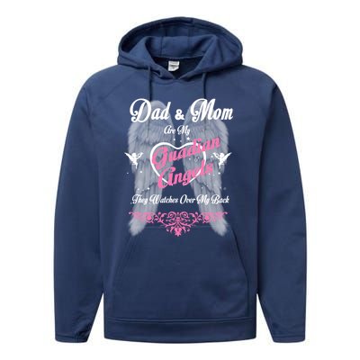 Gift Loss Mom And Dad Memorial Parents In Heaven Funny Gift Performance Fleece Hoodie