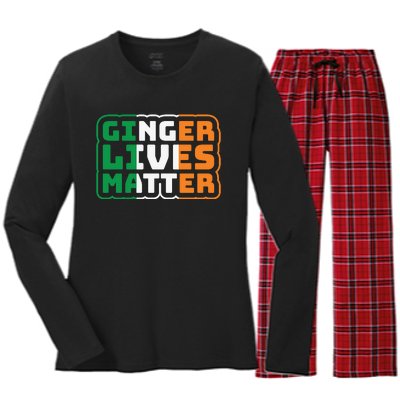 Ginger Lives Matter Funny St Patricks Day Women's Long Sleeve Flannel Pajama Set 