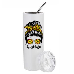 Gigi Life Messy Bun Hair Funny Sunflower Gigi Gift Stainless Steel Tumbler