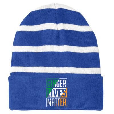 Ginger Lives Matter Irish Flag St Patricks Day Redhead Gift Striped Beanie with Solid Band