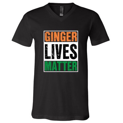 Ginger Lives Matter St. Patrick Day Drinking Ireland Flag V-Neck T-Shirt