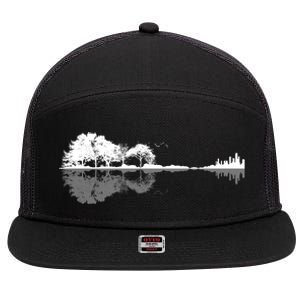 Guitar Lake Nature Wilderness Graphic 7 Panel Mesh Trucker Snapback Hat