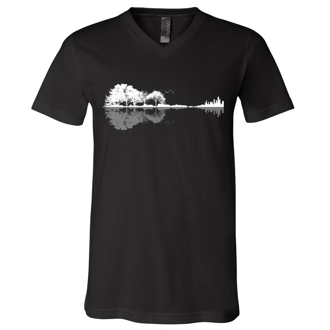 Guitar Lake Nature Wilderness Graphic V-Neck T-Shirt