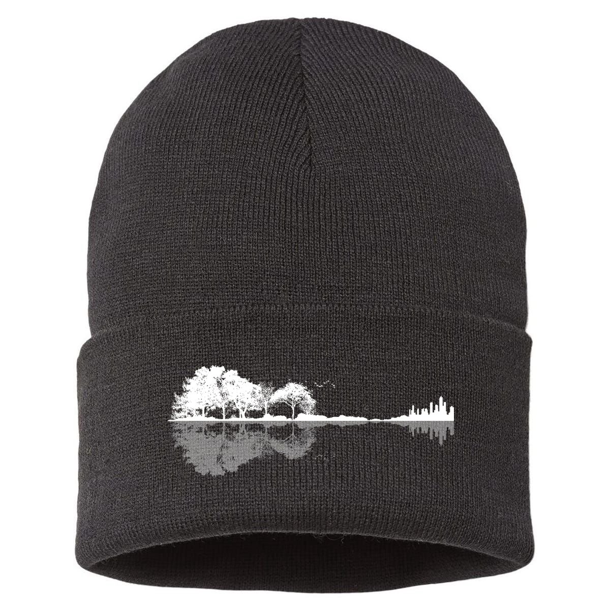 Guitar Lake Nature Wilderness Graphic Sustainable Knit Beanie