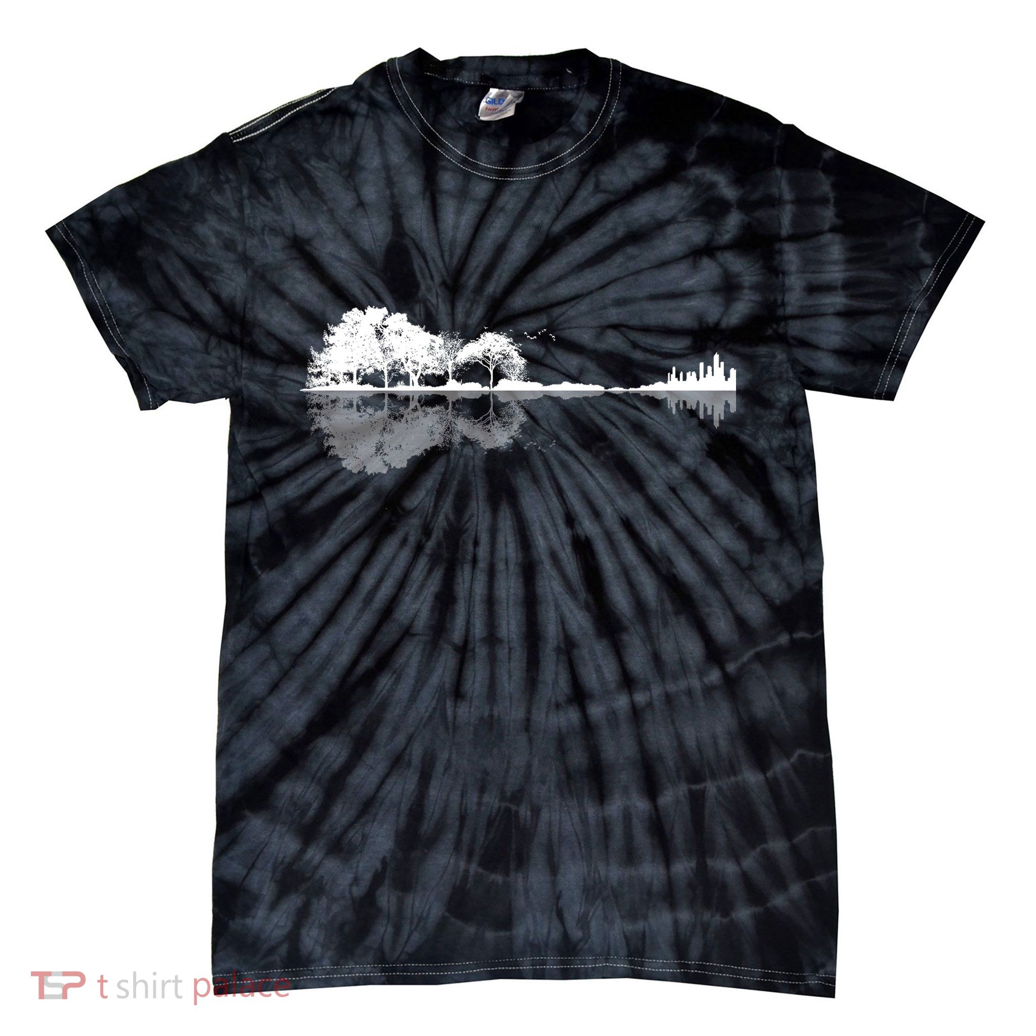 Guitar Lake Nature Wilderness Graphic Tie-Dye T-Shirt