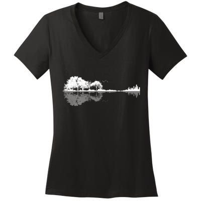 Guitar Lake Nature Wilderness Graphic Women's V-Neck T-Shirt