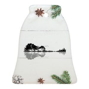 Guitar Lake Nature Wilderness Graphic Ceramic Bell Ornament