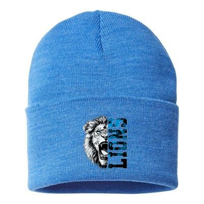 Graphic Lions Name Distressed Classic Lion Name Styles Funny Gift Sustainable Knit Beanie