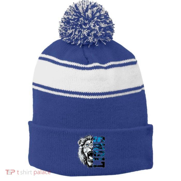 Graphic Lions Name Distressed Classic Lion Name Styles Funny Gift Stripe Pom Pom Beanie