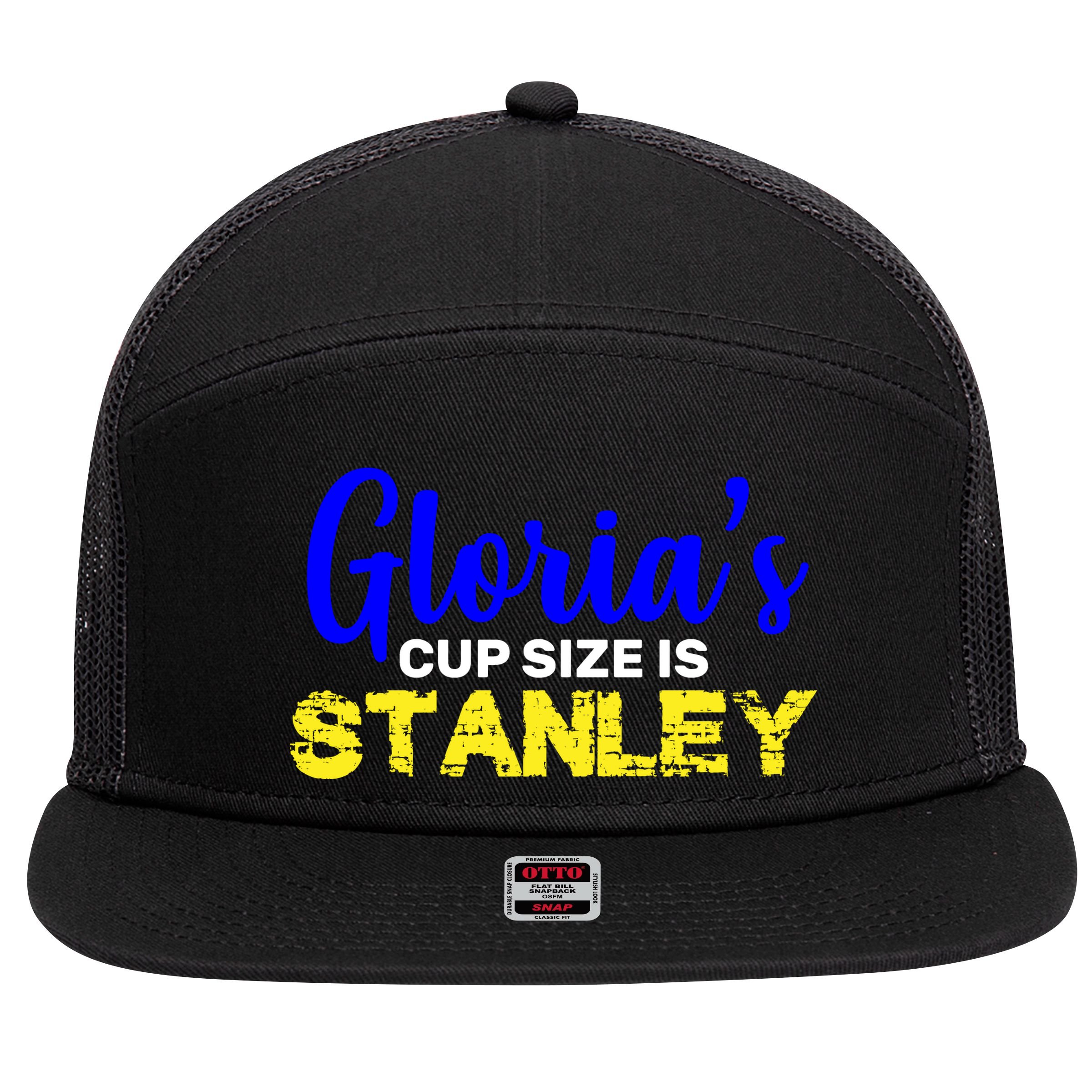 Gloria's Cup size is Stanley  7 Panel Mesh Trucker Snapback Hat