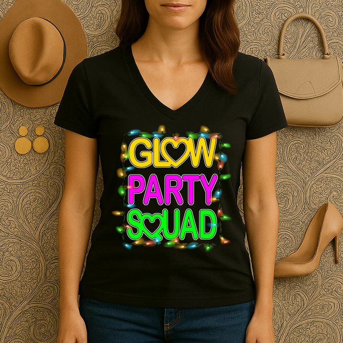 Glow Party Squad1 Women's V-Neck T-Shirt