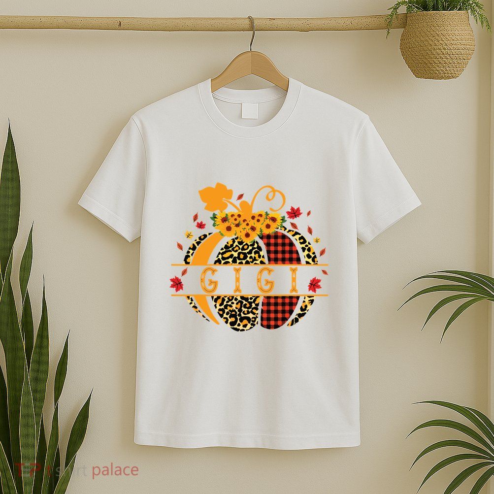 Gigi Leopard Print Pumpkin For Grandma Gigi Women Fall T-Shirt