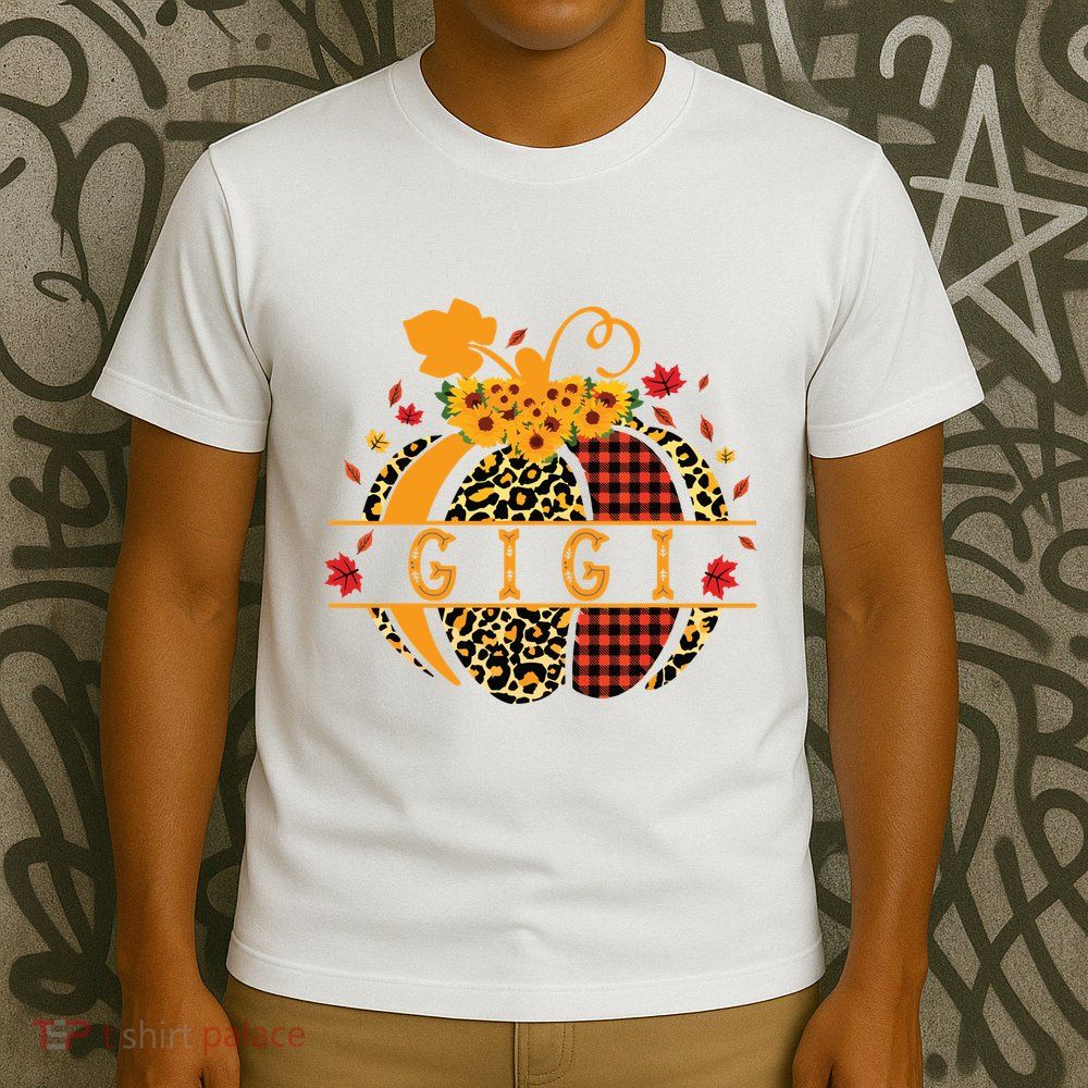 Gigi Leopard Print Pumpkin For Grandma Gigi Women Fall T-Shirt