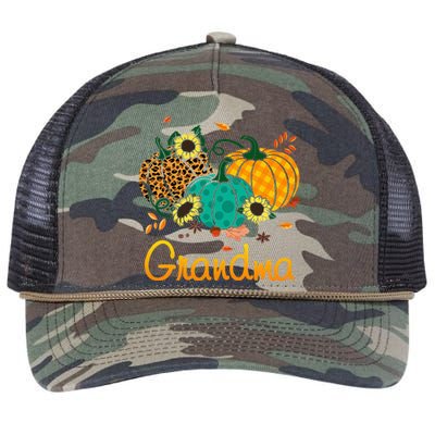 Grandma Leopard Pumpkin Family Matching Thanksgiving Day Retro Rope Trucker Hat Cap