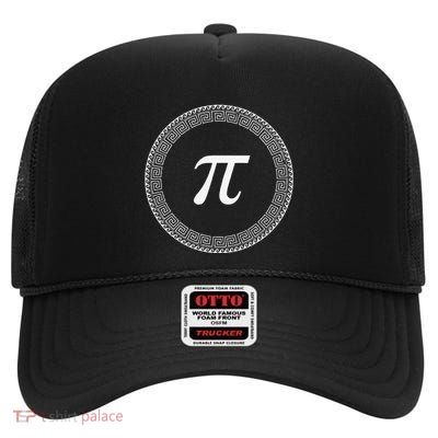 Greek Letter Pi 3.14 Math Geometry Symbol Ancient Meander High Crown Mesh Back Trucker Hat