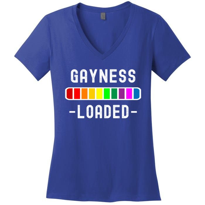 Gayness Loaded Pro Lgtbq Progress Bar Funny Uplifting Pride Gift Women's V-Neck T-Shirt