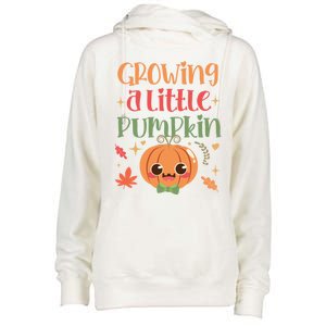 Growing Little Pumpkin Thanksgiving Pregnancy Announcet Gift Womens Funnel Neck Pullover Hood