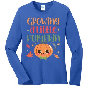 Growing Little Pumpkin Thanksgiving Pregnancy Announcet Gift Ladies Long Sleeve Shirt