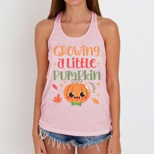 Growing Little Pumpkin Thanksgiving Pregnancy Announcet Gift Women's Knotted Racerback Tank