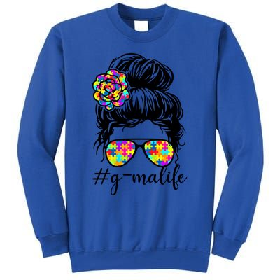 Gma Life Puzzle Autism Awareness Messy Bun Autistic Support Gift Tall Sweatshirt