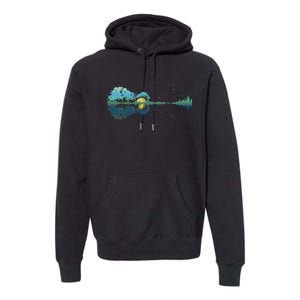 Guitar Lake Reflections Night Sky And Moon Guitar Premium Hoodie