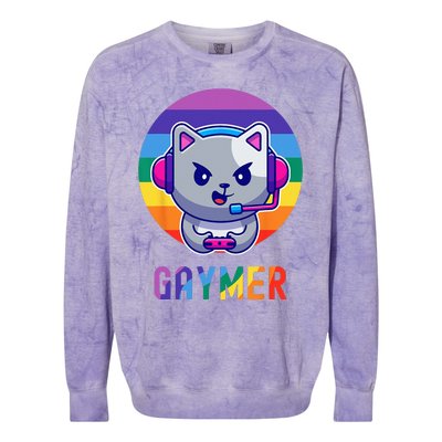 Gaymer LGBT Rainbow Gay Video Game Lovers Gift Cat Pride Colorblast Crewneck Sweatshirt