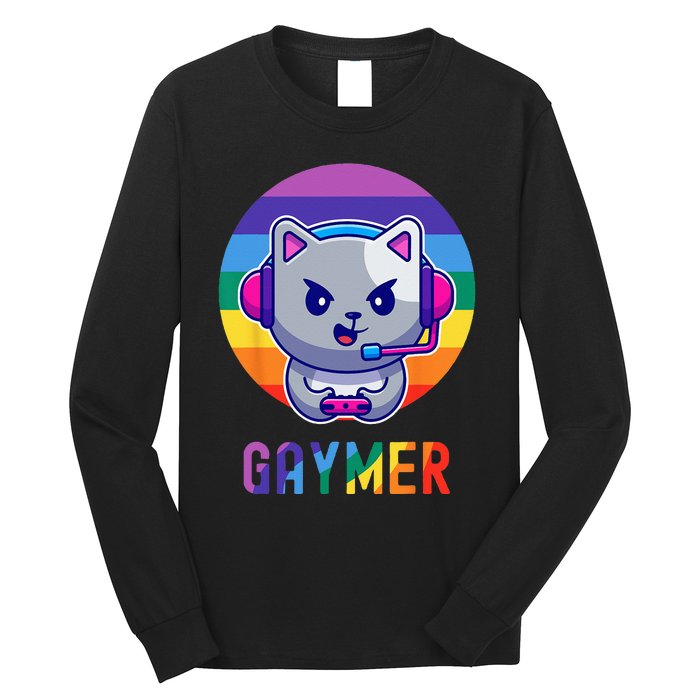 Gaymer LGBT Rainbow Gay Video Game Lovers Gift Cat Pride Long Sleeve Shirt