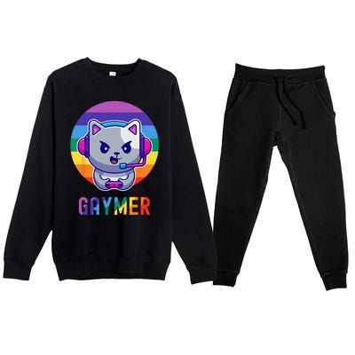 Gaymer LGBT Rainbow Gay Video Game Lovers Gift Cat Pride Premium Crewneck Sweatsuit Set