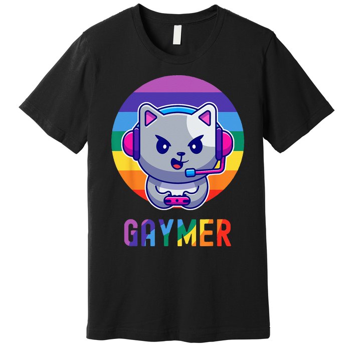 Gaymer LGBT Rainbow Gay Video Game Lovers Gift Cat Pride Premium T-Shirt