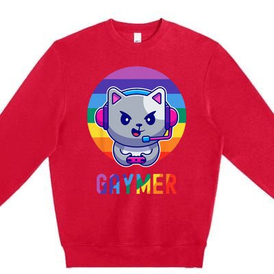 Gaymer LGBT Rainbow Gay Video Game Lovers Gift Cat Pride Premium Crewneck Sweatshirt