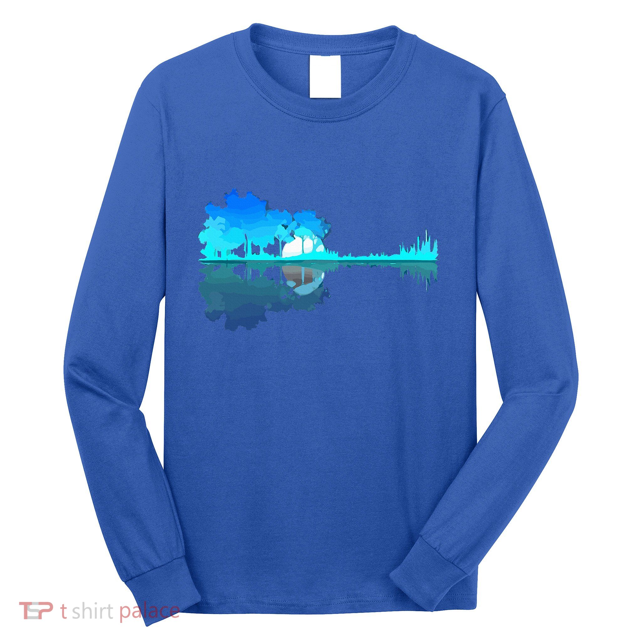 Guitar Lake Reflection Guitarist Music Love Guitar Musician Long Sleeve Shirt