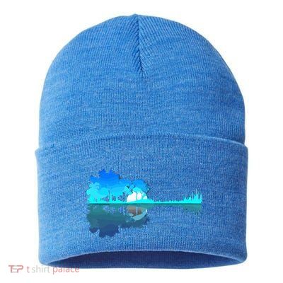 Guitar Lake Reflection Guitarist Music Love Guitar Musician Sustainable Knit Beanie
