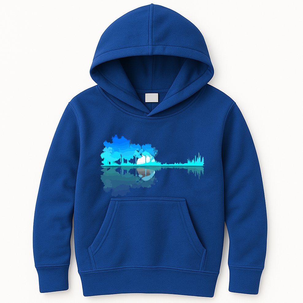 Guitar Lake Reflection Guitarist Music Love Guitar Musician Kids Hoodie