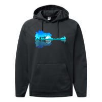 Guitar Lake Reflection Guitarist Music Love Guitar Musician Performance Fleece Hoodie